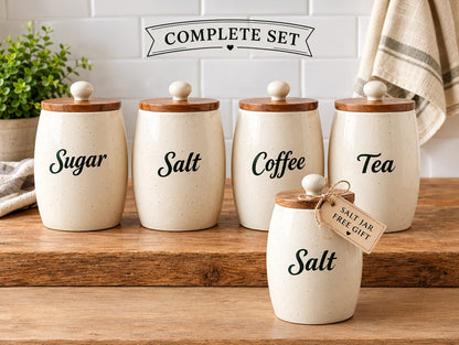 4-Piece Ceramic Kitchen Storage Jar Set - Salt, Sugar, Tea & Coffee